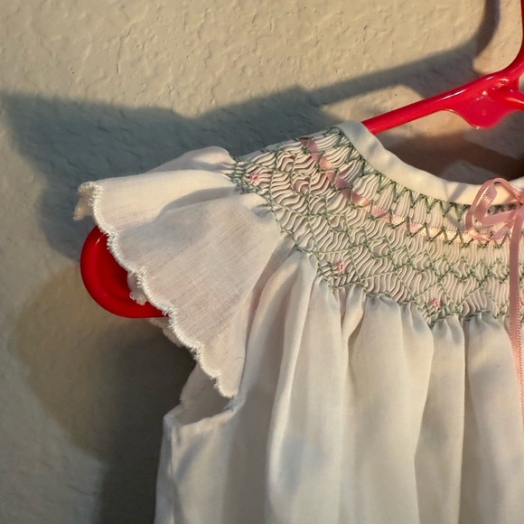 Pink,Green and White Bishop Smocked Dress - No Tags - approx 9-12 Months Vintage - Picture 3 of 5